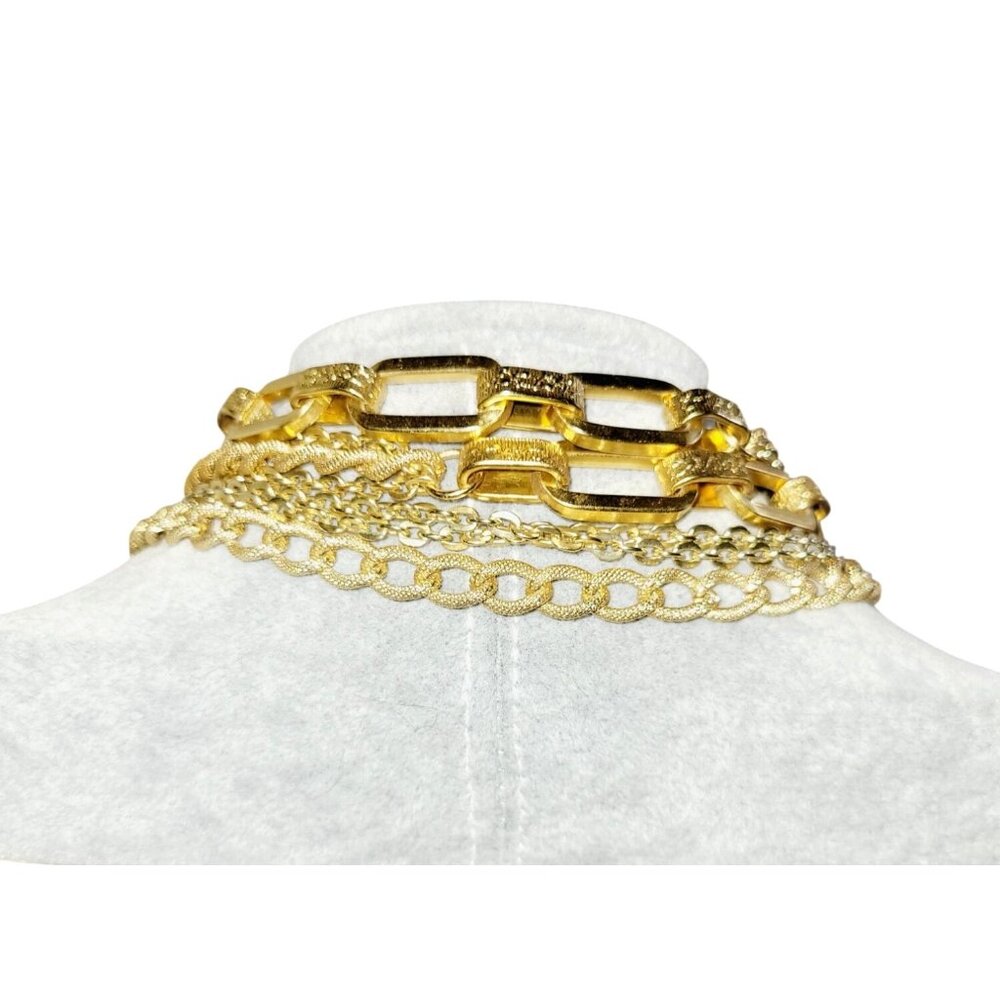 Long Vintage Gold Tone Renaissance Multi Chain Necklace Hoops and Filigree 39" - Picture 4 of 6